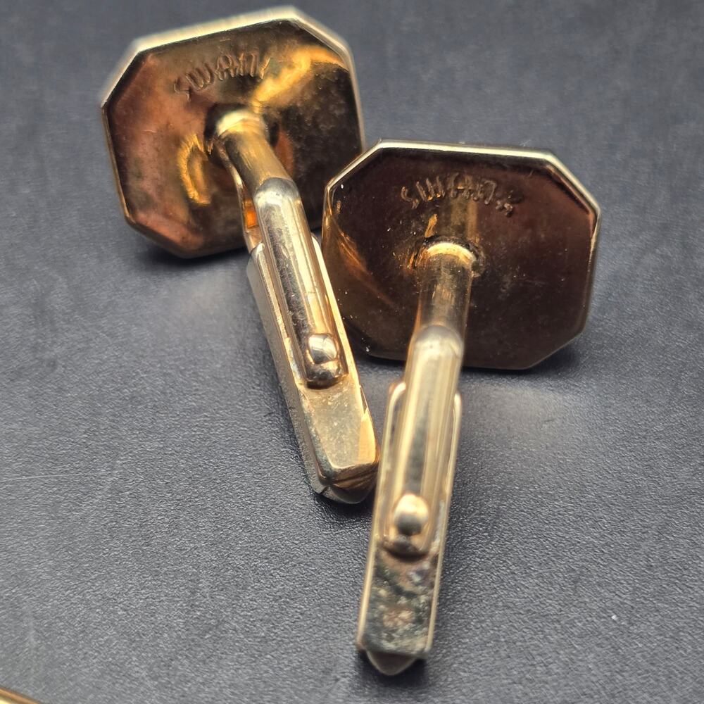 Swank Abalone Shell Cufflinks Shirt Studs Set Vintage - Picture 5 of 12
